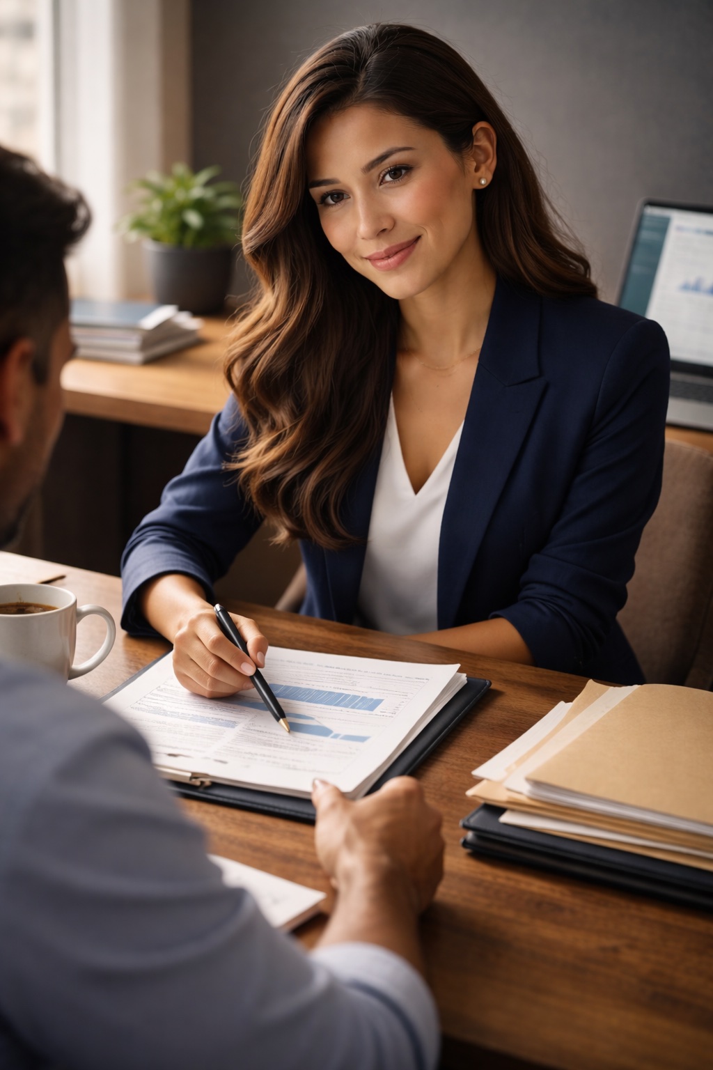 Consultora de negocios asesorando a cliente