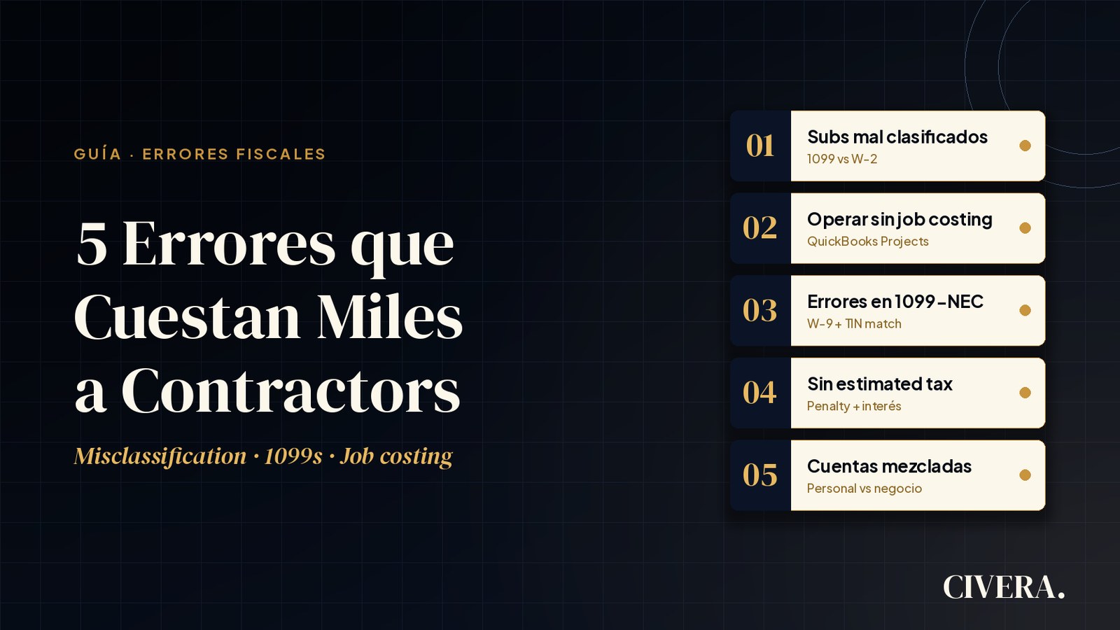 5 Errores Fiscales que Cuestan Miles a Contractors Hispanos en Florida — misclassification, 1099s, job costing